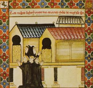 Cantiga de Santa María CLXXXVI - Monjes rezan ante hórreos llenos de grano (siglo XIII)